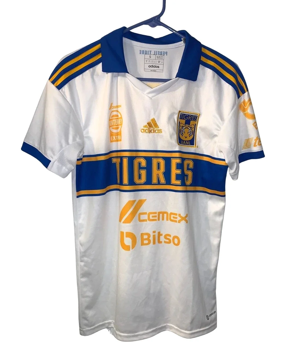 Adidas Club Tigres UANL 2022/23 Third Jersey Size S White Slim Fit Soccer Polo